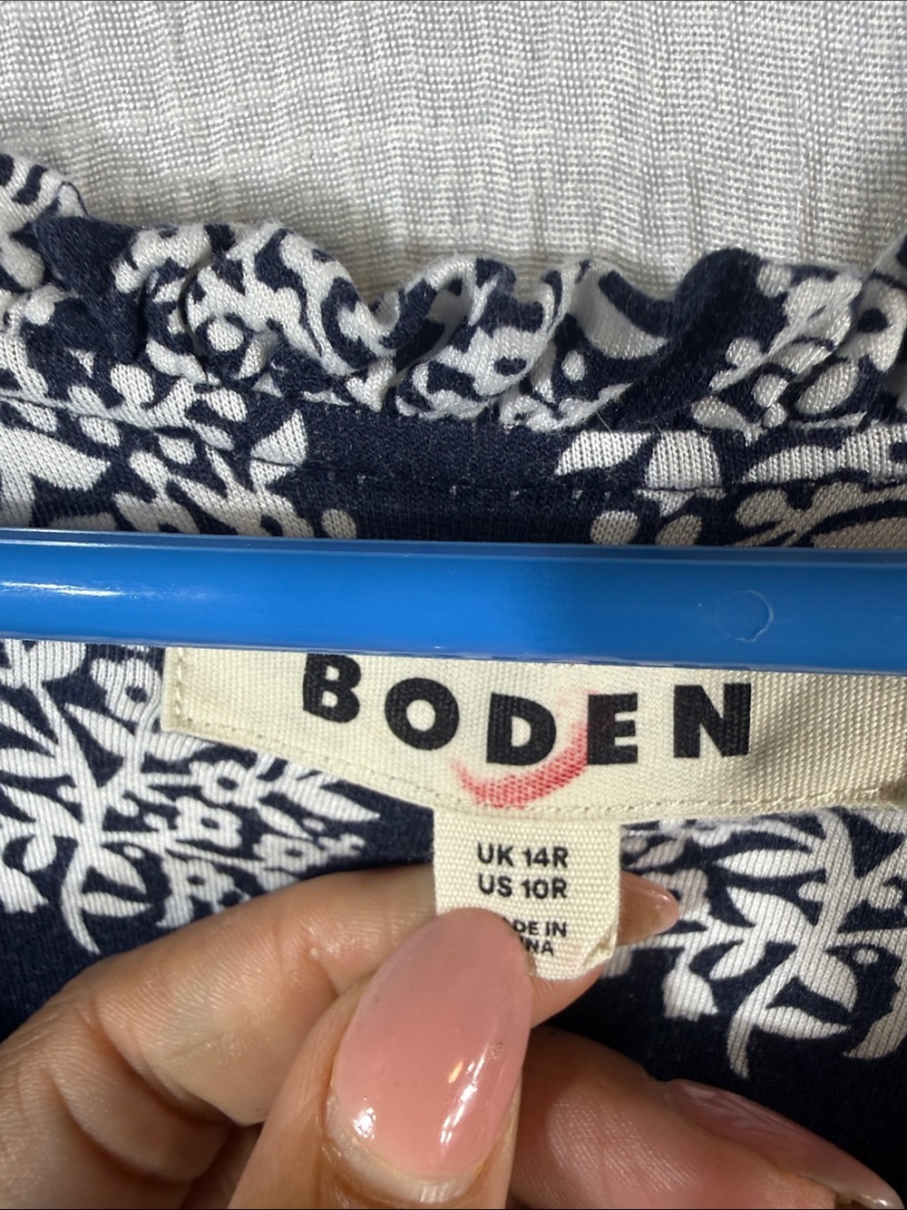 BODEN Rosanna Jersey Midi Tea Dress Sz 10 Blue French Navy Floret Paisley - Picture 5 of 9
